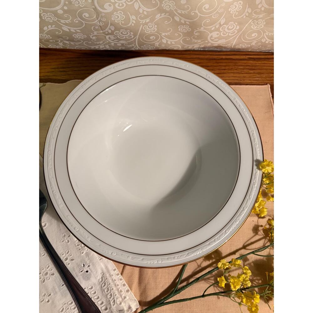 Noritake Lockleigh #4061 Large Rimmed Serving Bowl- 9.5” White Scapes Collection